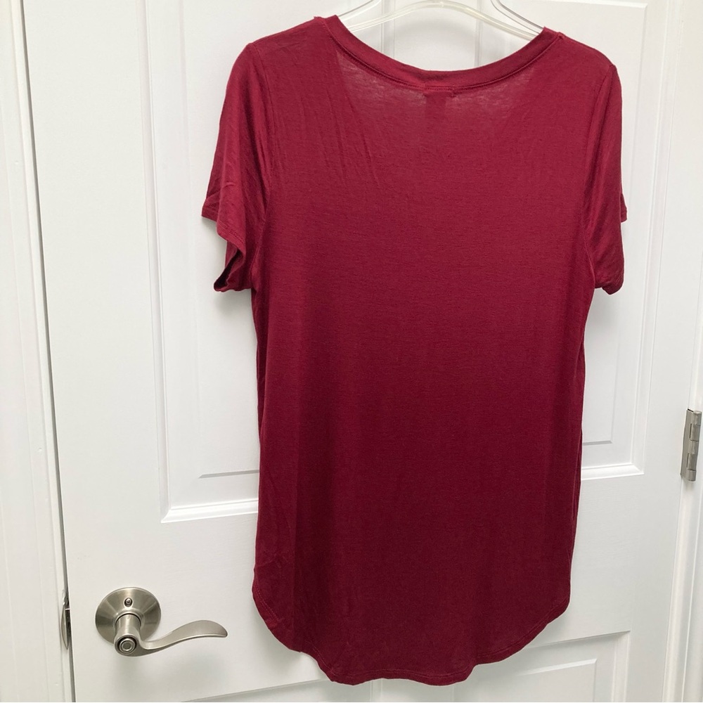 Bozzolo V-Neck Short Sleeve Loose Fitting Tee, Size Large, Color:Maroon - Picture 2 of 3